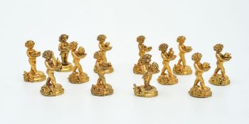 A set of twelve Italian silver gilt figural menu holders by Fabbrica Argenteria Fiorentina