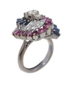 A 1960s diamond, sapphire and ruby dress ring