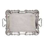 An Italian silver coloured shaped rectangular tray