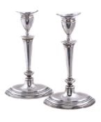 A pair of silver navette shaped candlesticks by Garrard & Co. Ltd.