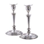 A pair of silver navette shaped candlesticks by Garrard & Co. Ltd.