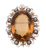 A citrine and pearl brooch