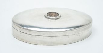An Italian silver coloured oval box by Serra