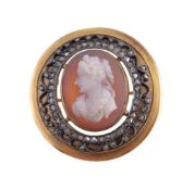 A late 19th century hardstone cameo and diamond brooch