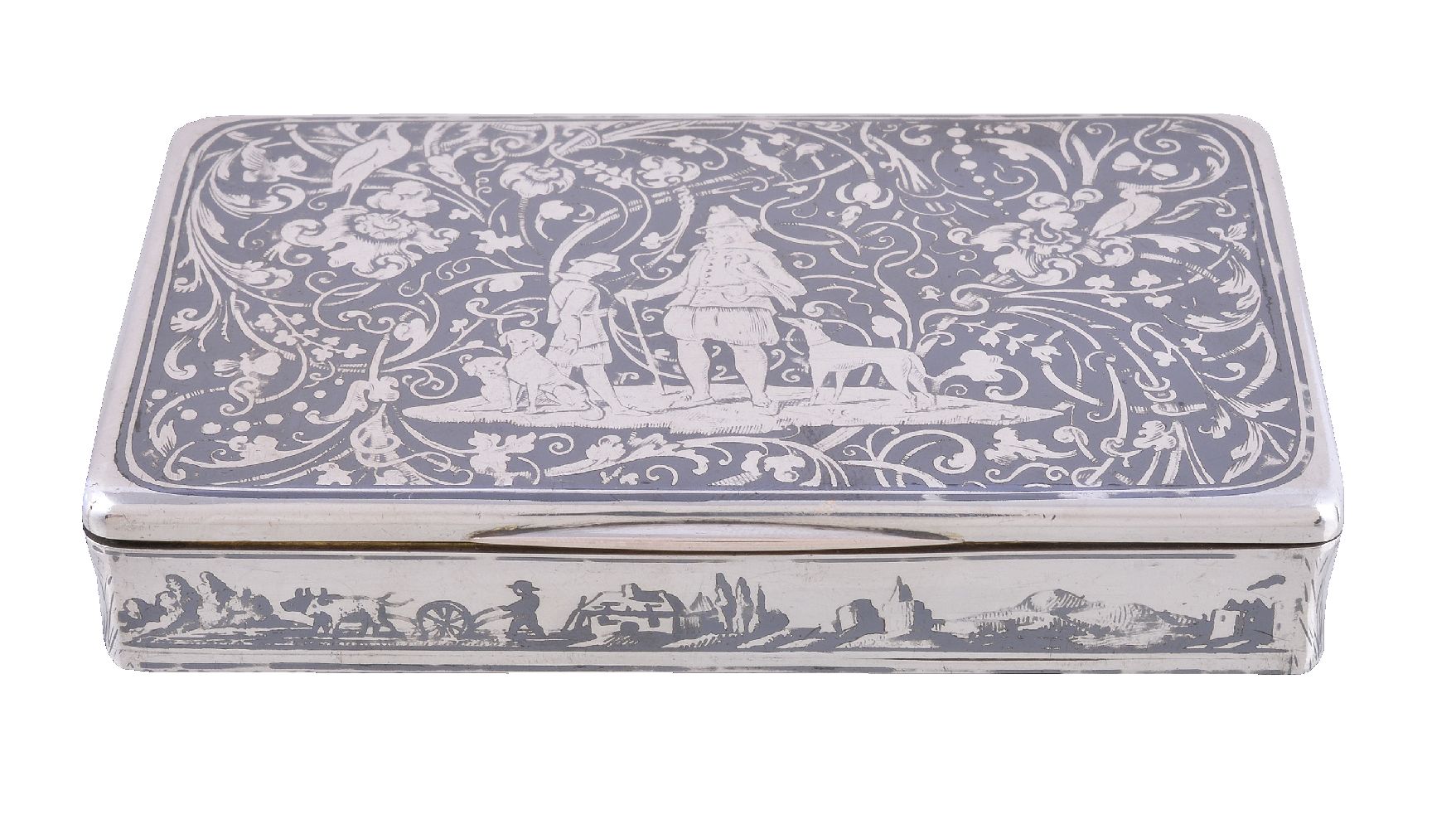 A French silver and niello rectangular snuff box