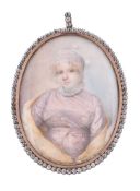 ϒ English School, circa 1800, portrait of a young lady wearing a lilac dress and a yellow shawl