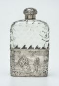 A German silver mounted wrythen moulded glass spirit flask by Storck & Sinheimer