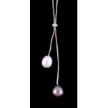 A freshwater cultured pearl and diamond négligeé pendant