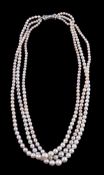 A three row cultured pearl necklace