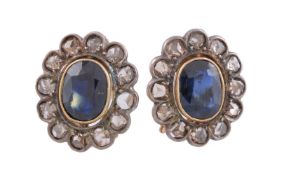 A pair of sapphire and diamond ear clips