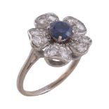 A mid 20th century sapphire and diamond flowerhead dress ring