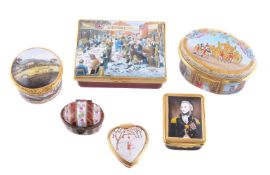 Four Halcyon Days enamel boxes and two others