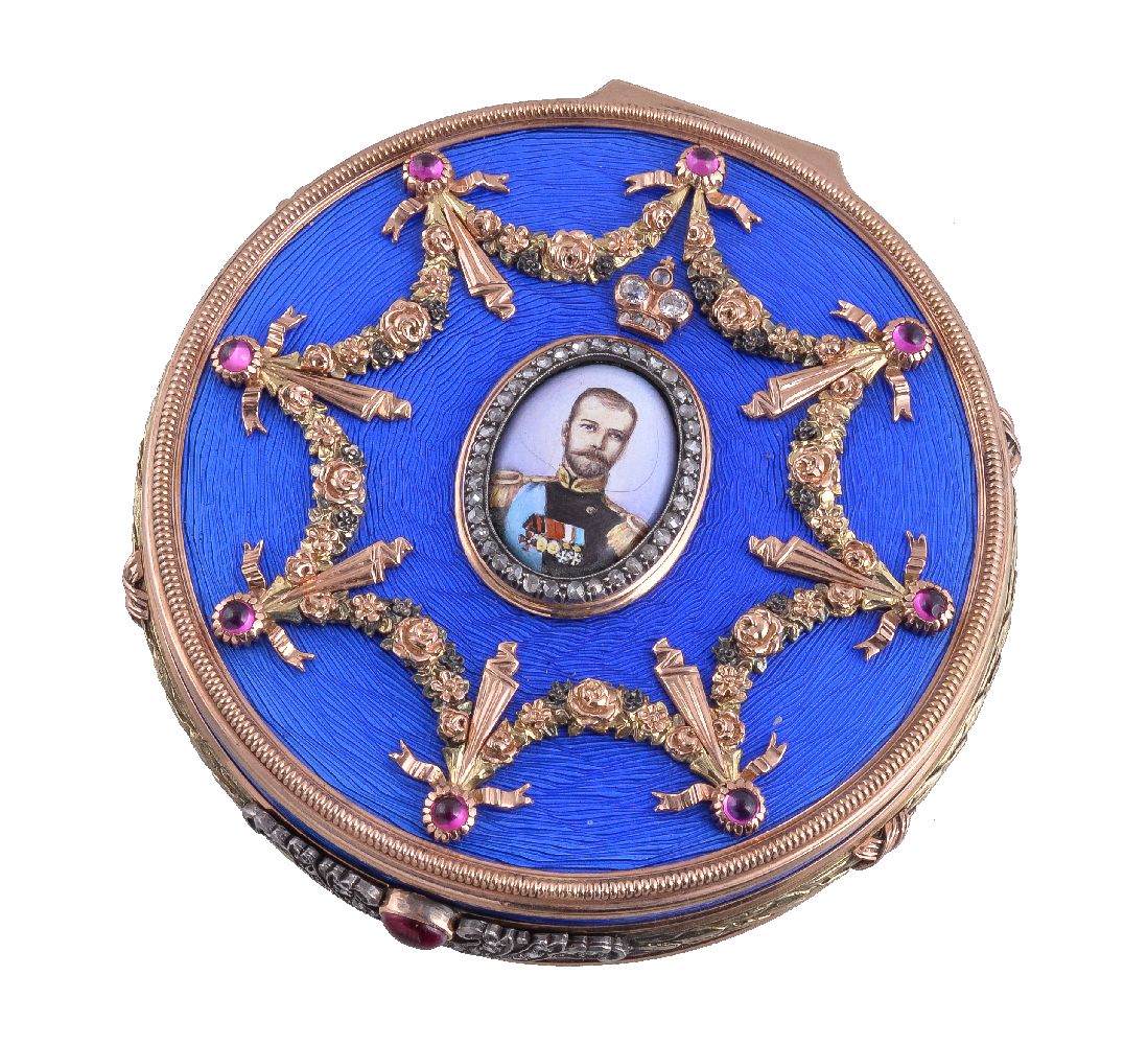 A Continental gold coloured, enamel and gem set circular box - Image 2 of 2