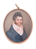 ϒ English School, circa 1825, portrait of a gentleman wearing a blue coat