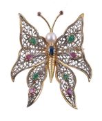 A multi gem set butterfly brooch