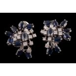 A pair of sapphire and diamond cluster ear clips