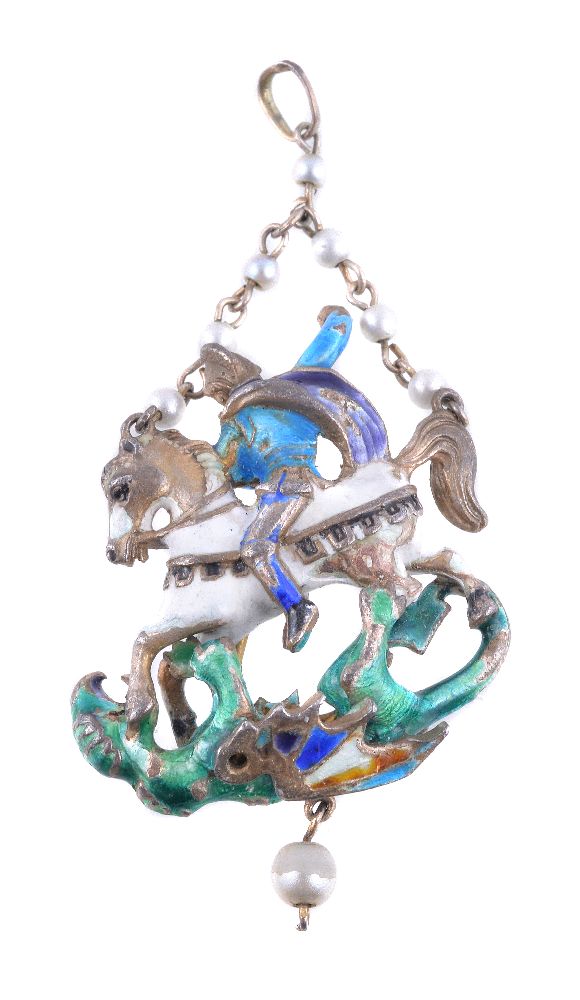 An early 20th century Austro Hungarian enamelled George and Dragon pendant - Image 2 of 2