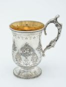 A Victorian silver pedestal christening mug by George Adams for Chawner & Co.