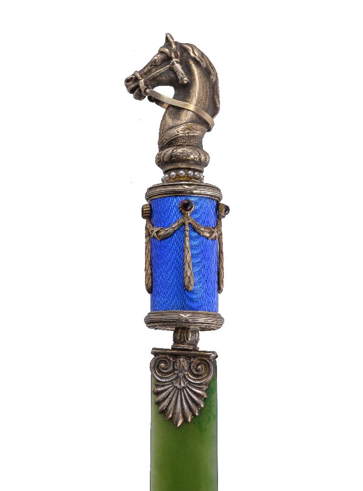 A Continental silver coloured gilt, enamel and nephrite paper knife - Image 2 of 2