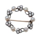 A late Victorian diamond and pearl hoop brooch