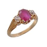 A Victorian diamond and ruby three stone ring