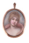 ϒ Attributed to Miss Catherine Gertrude Cruikshank, portrait of a young lady with a pink stole
