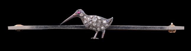 A diamond and ruby snipe bar brooch