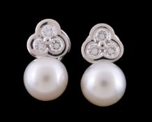 A pair of South Sea cultured pearl and diamond earrings