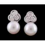 A pair of South Sea cultured pearl and diamond earrings