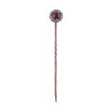 A late Victorian ruby and diamond cluster stickpin