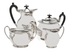 A silver oval baluster four piece tea service by Atkin Brothers