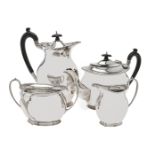 A silver oval baluster four piece tea service by Atkin Brothers