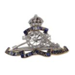A mid 20th century Royal Artillery diamond set sweetheart brooch