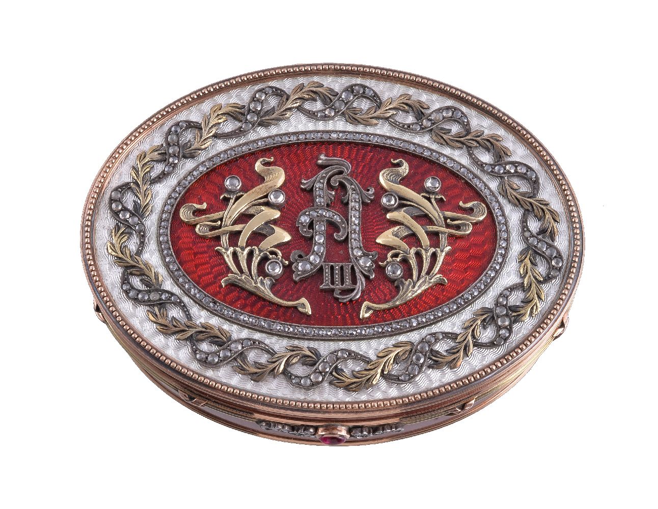 A Continental gold coloured, enamel and gem set oval box - Image 2 of 3