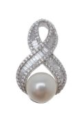 A cultured pearl and diamond pendant