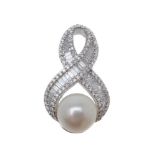 A cultured pearl and diamond pendant