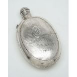 A Victorian silver rounded oval spirit flask by Alfred Taylor