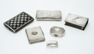 Five silver small boxes and related