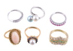ϒ Six gem set rings