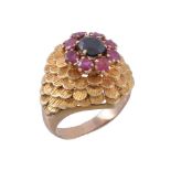 A 1970s ruby and sapphire dress ring