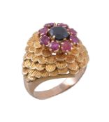 A 1970s ruby and sapphire dress ring