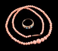 ϒ An Edwardian 18 carat gold pearl and turquoise ring