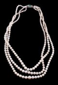 A three row cultured pearl necklace