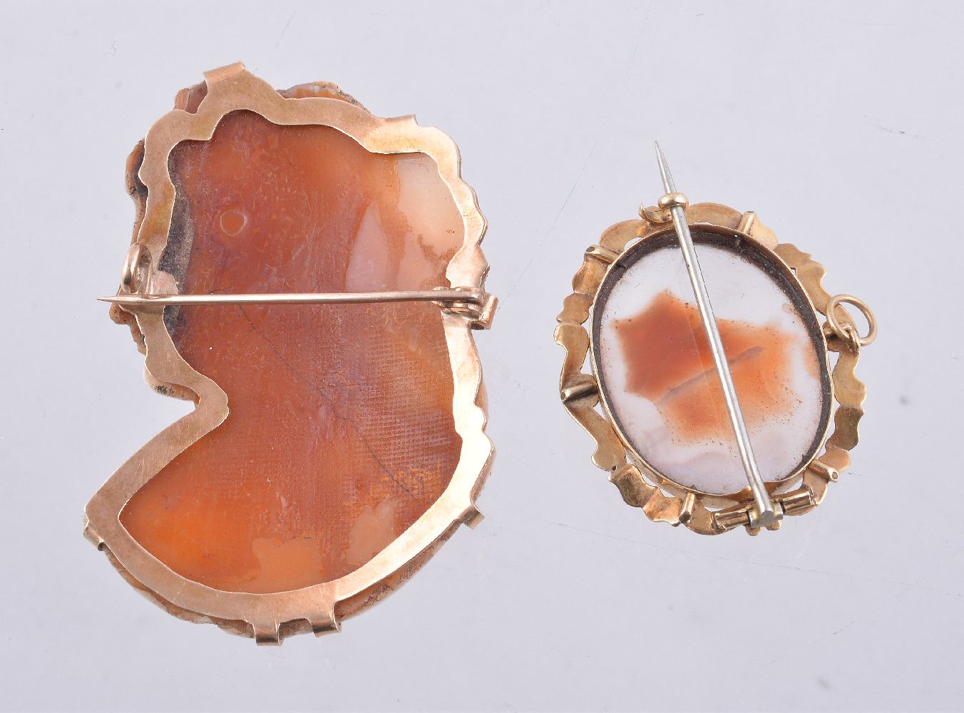 A shell cameo brooch, the shaped cameo carved with the profile of Flora - Image 2 of 2