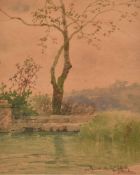 Salvatore Petruolo (Italian 1857-1946)Tree by a riverbank