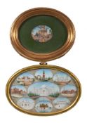 An Indian oval miniature, with views of the Taj Mahal