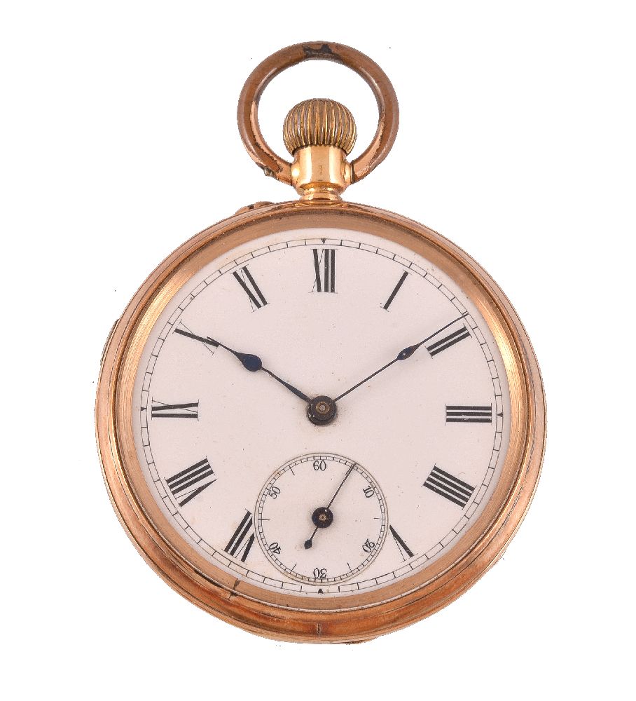 Unsigned,18 carat gold open face keyless wind pocket watch