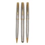 Parker, Sonnet Cascade, a white metal ballpoint pen, rollerball pen and propelling pencil