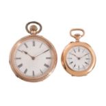 Unsigned,14 carat gold open face keyless wind pocket watch