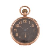 Unsigned,9 carat gold open face keyless wind pocket watch